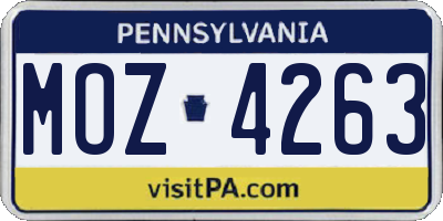 PA license plate MOZ4263