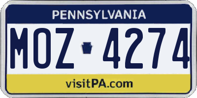 PA license plate MOZ4274