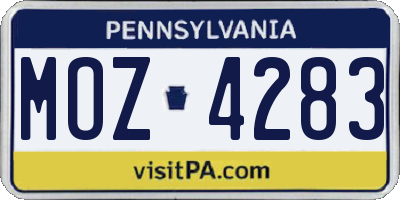 PA license plate MOZ4283