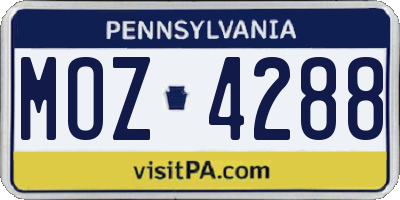 PA license plate MOZ4288