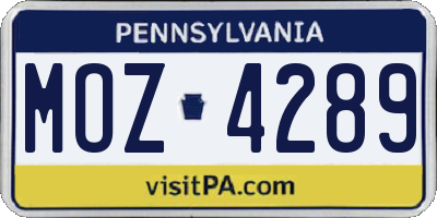 PA license plate MOZ4289