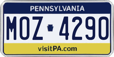 PA license plate MOZ4290