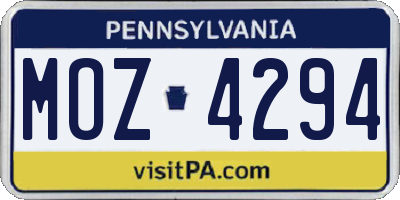 PA license plate MOZ4294