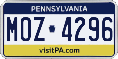 PA license plate MOZ4296