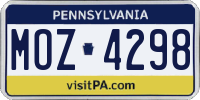 PA license plate MOZ4298
