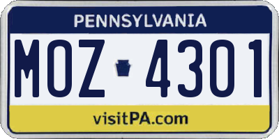 PA license plate MOZ4301