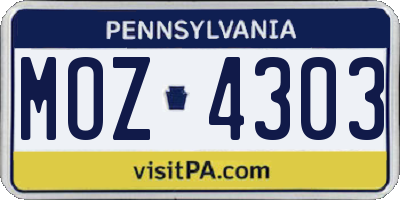 PA license plate MOZ4303
