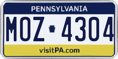 PA license plate MOZ4304