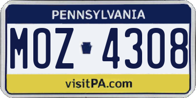 PA license plate MOZ4308