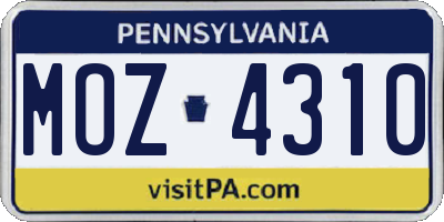 PA license plate MOZ4310