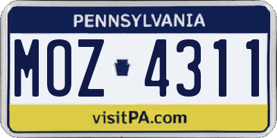 PA license plate MOZ4311