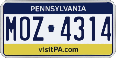 PA license plate MOZ4314