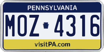 PA license plate MOZ4316