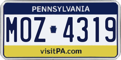 PA license plate MOZ4319
