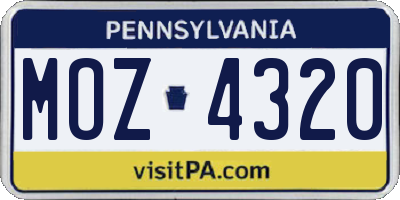 PA license plate MOZ4320