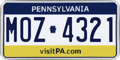 PA license plate MOZ4321