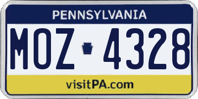 PA license plate MOZ4328
