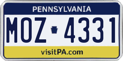 PA license plate MOZ4331