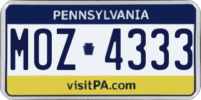 PA license plate MOZ4333
