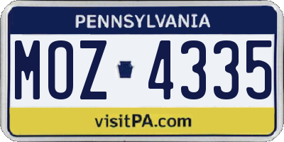 PA license plate MOZ4335