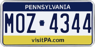 PA license plate MOZ4344