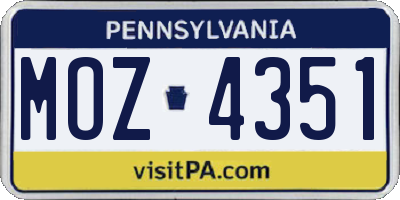 PA license plate MOZ4351