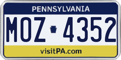 PA license plate MOZ4352