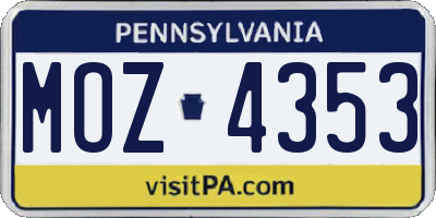 PA license plate MOZ4353