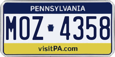 PA license plate MOZ4358
