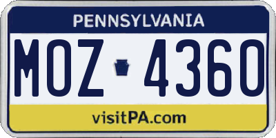 PA license plate MOZ4360