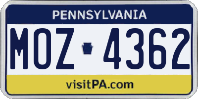 PA license plate MOZ4362