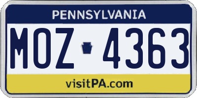 PA license plate MOZ4363