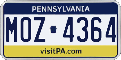 PA license plate MOZ4364