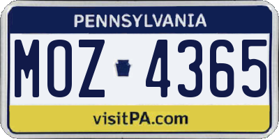 PA license plate MOZ4365