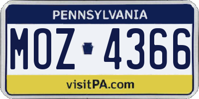 PA license plate MOZ4366