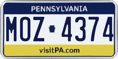 PA license plate MOZ4374