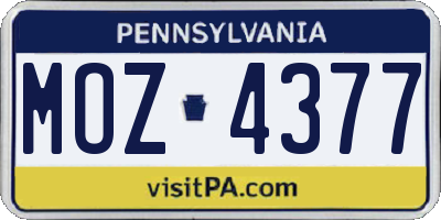 PA license plate MOZ4377
