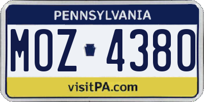 PA license plate MOZ4380