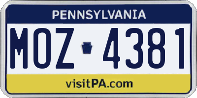 PA license plate MOZ4381
