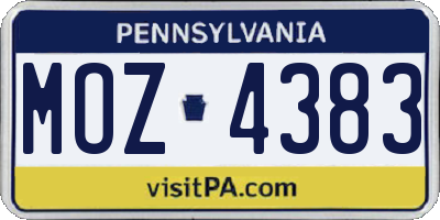 PA license plate MOZ4383