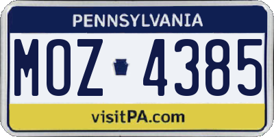 PA license plate MOZ4385
