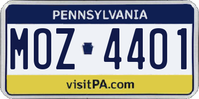PA license plate MOZ4401