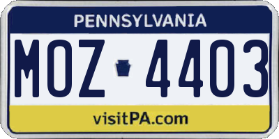 PA license plate MOZ4403