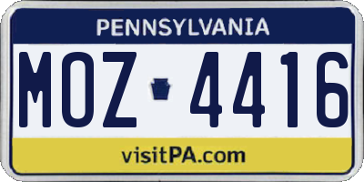 PA license plate MOZ4416