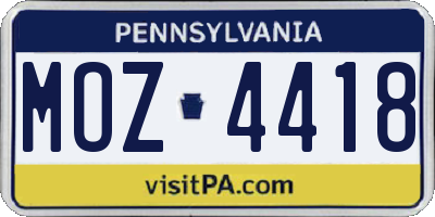 PA license plate MOZ4418