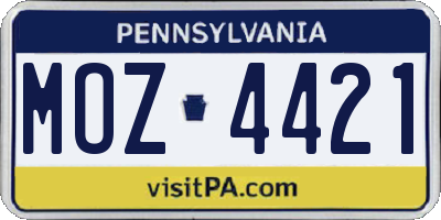 PA license plate MOZ4421
