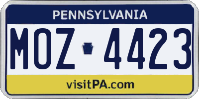 PA license plate MOZ4423