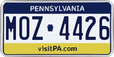 PA license plate MOZ4426