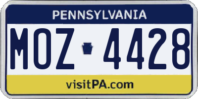 PA license plate MOZ4428