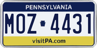 PA license plate MOZ4431